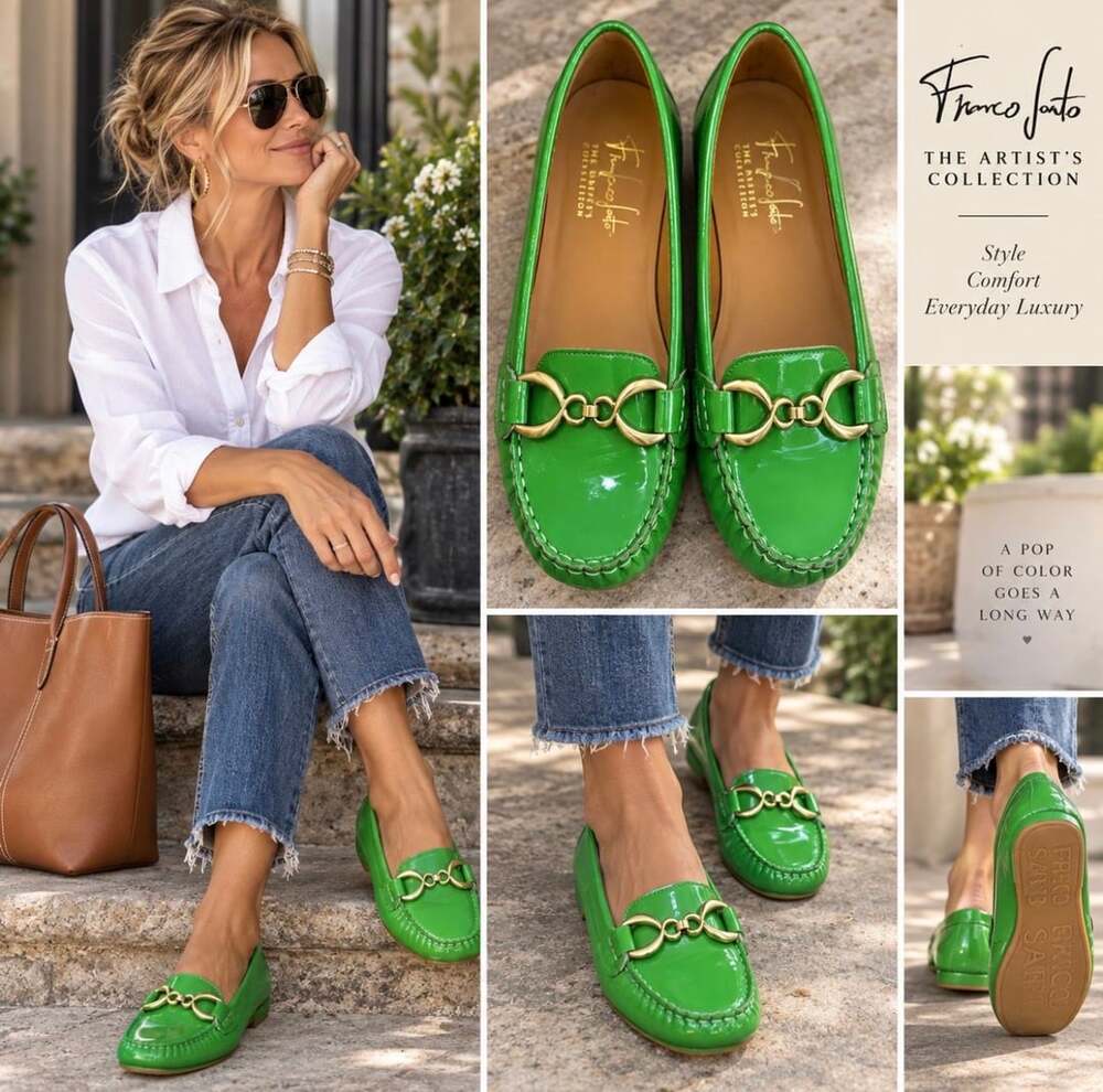 Franco Sarto Artist Collection Green Patent Leather Loafers Gold Bit 7.5M